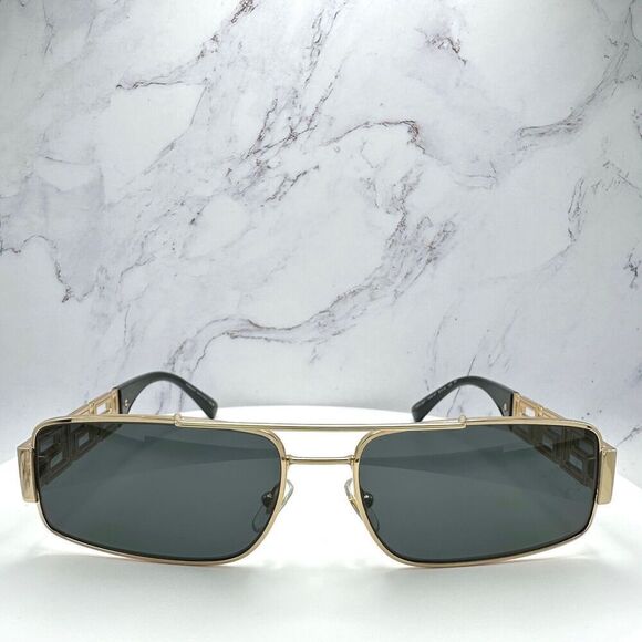 Versace Sunglasses Gold Rectangle Metal Logo Black Retro Italy 100% Authentic - Picture 3 of 16